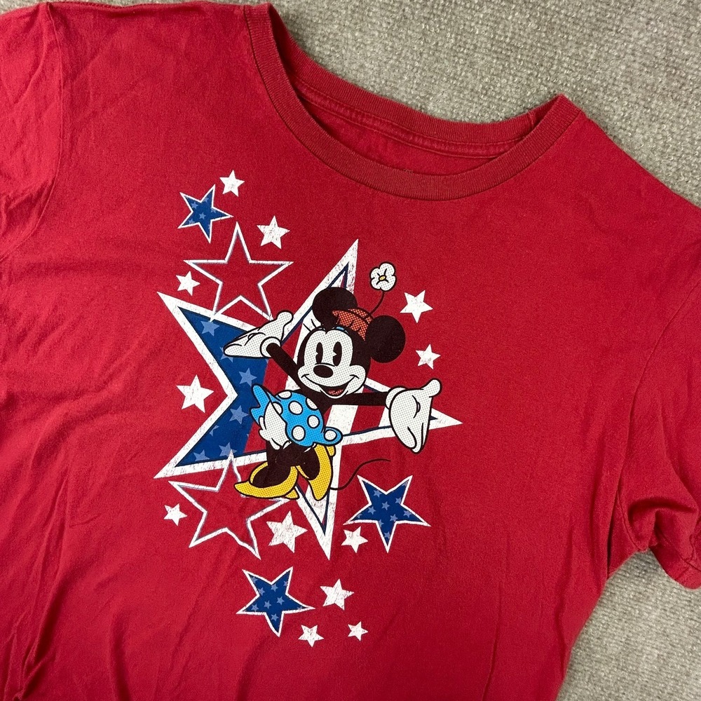 Disney Store Mickey Mouse T-Shirt Womens 2XL Red Minnie Patriotic Stars Graphic